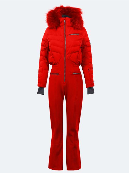 mono esquí mujer rojo